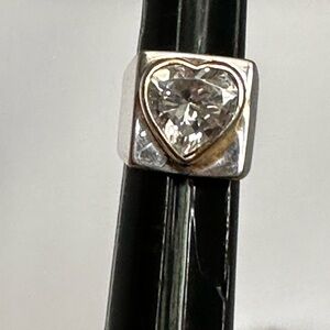 Sterling silver carved crystal heart ring size 4 beautiful
